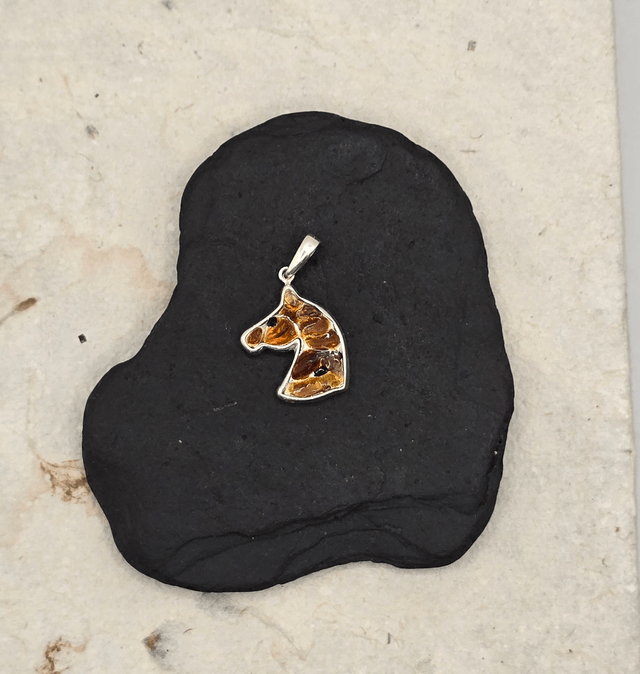 925 Sterling Silver Horse Pendant – Amber Brown Seaglass
