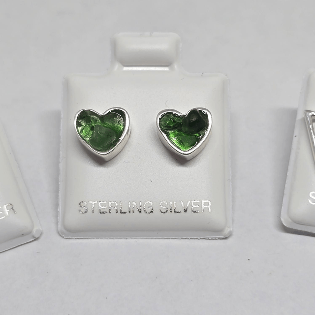 925 Studs Heart Earrings with Scottish Seaglass in Sterling Silver