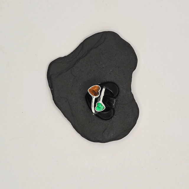 925 Double Heart Ring with Sterling Silver and Berwickshire Seaglass & Garnets