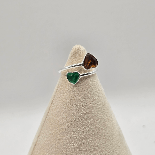 925 Double Heart Ring with Sterling Silver and Berwickshire Seaglass & Garnets