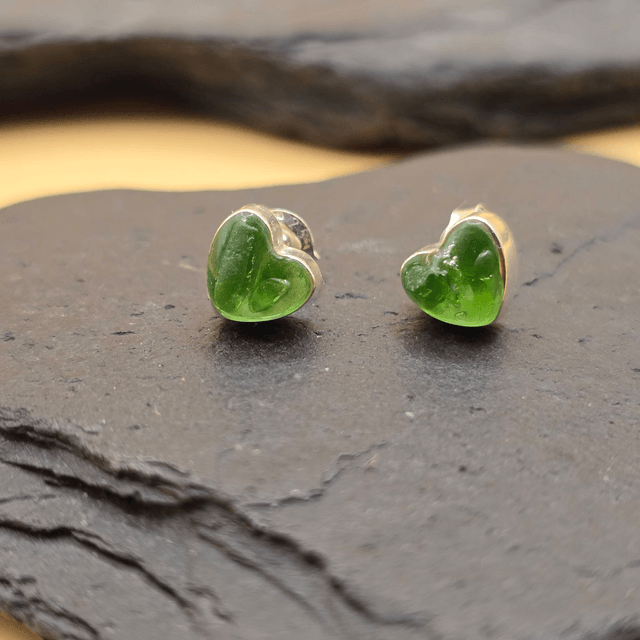 925 Studs Heart Earrings with Scottish Seaglass in Sterling Silver