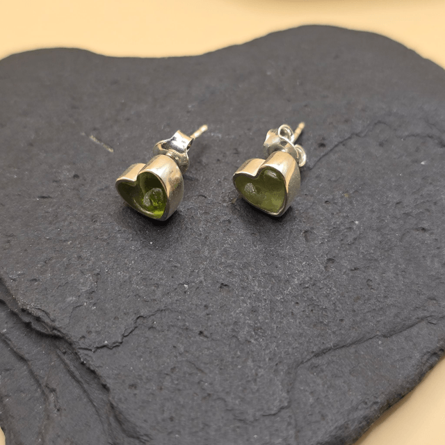 925 Studs Heart Earrings with Scottish Seaglass in Sterling Silver