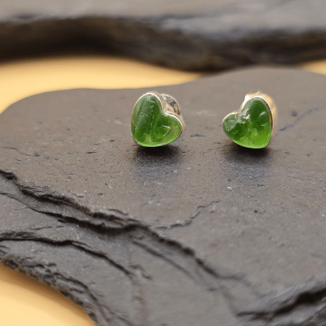 925 Studs Heart Earrings with Scottish Seaglass in Sterling Silver