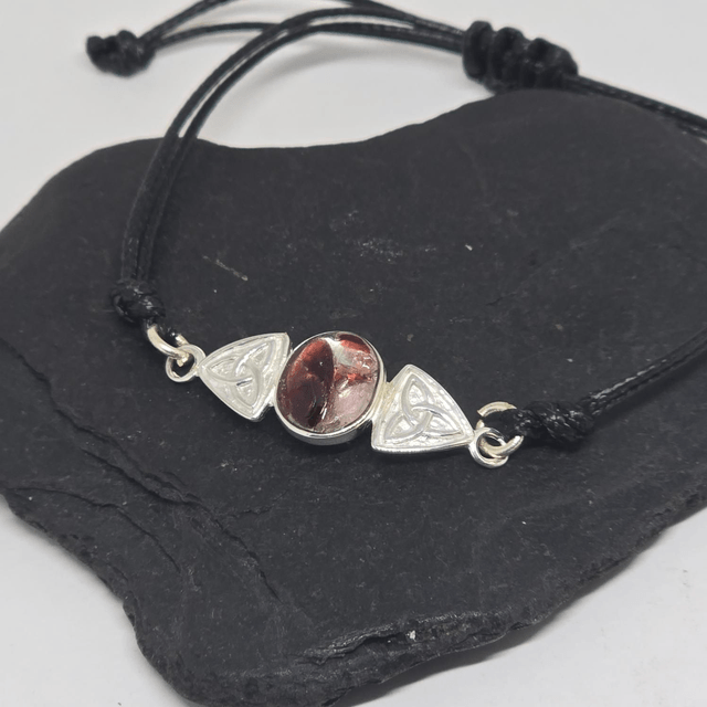 925 Rare Purples Cord Bracelet Sterling Silver & Seaglass with Celtic Design