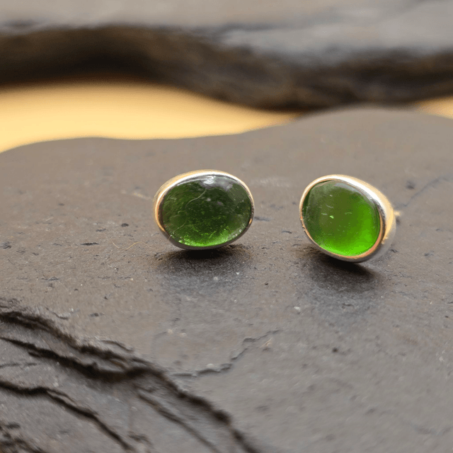 925 Studs Small Seaglass Ovals