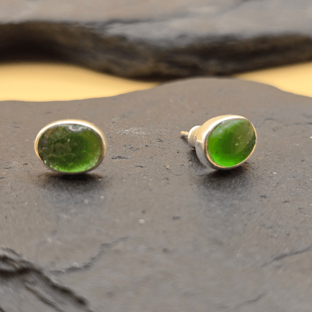 925 Studs Small Seaglass Ovals