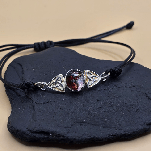925 Rare Purples Cord Bracelet Sterling Silver & Seaglass with Celtic Design