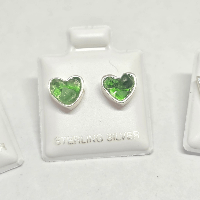 925 Studs Heart Earrings with Scottish Seaglass in Sterling Silver