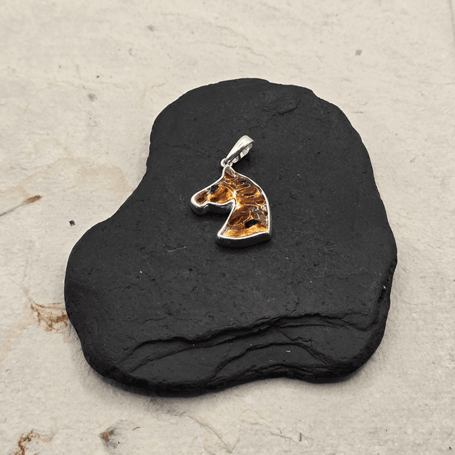 925 Sterling Silver Horse Pendant – Amber Brown Seaglass