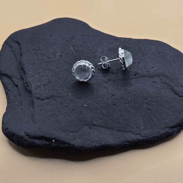 925 Studs Rope Edge Sterling Silver and Seaglass 