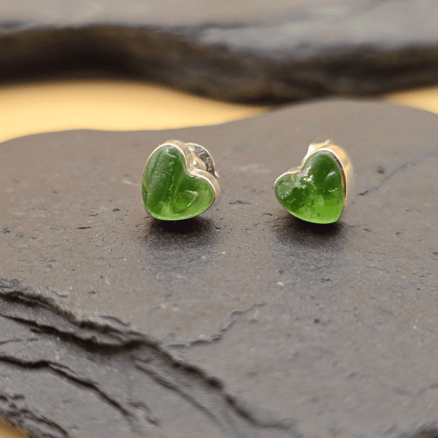925 Studs Heart Earrings with Scottish Seaglass in Sterling Silver
